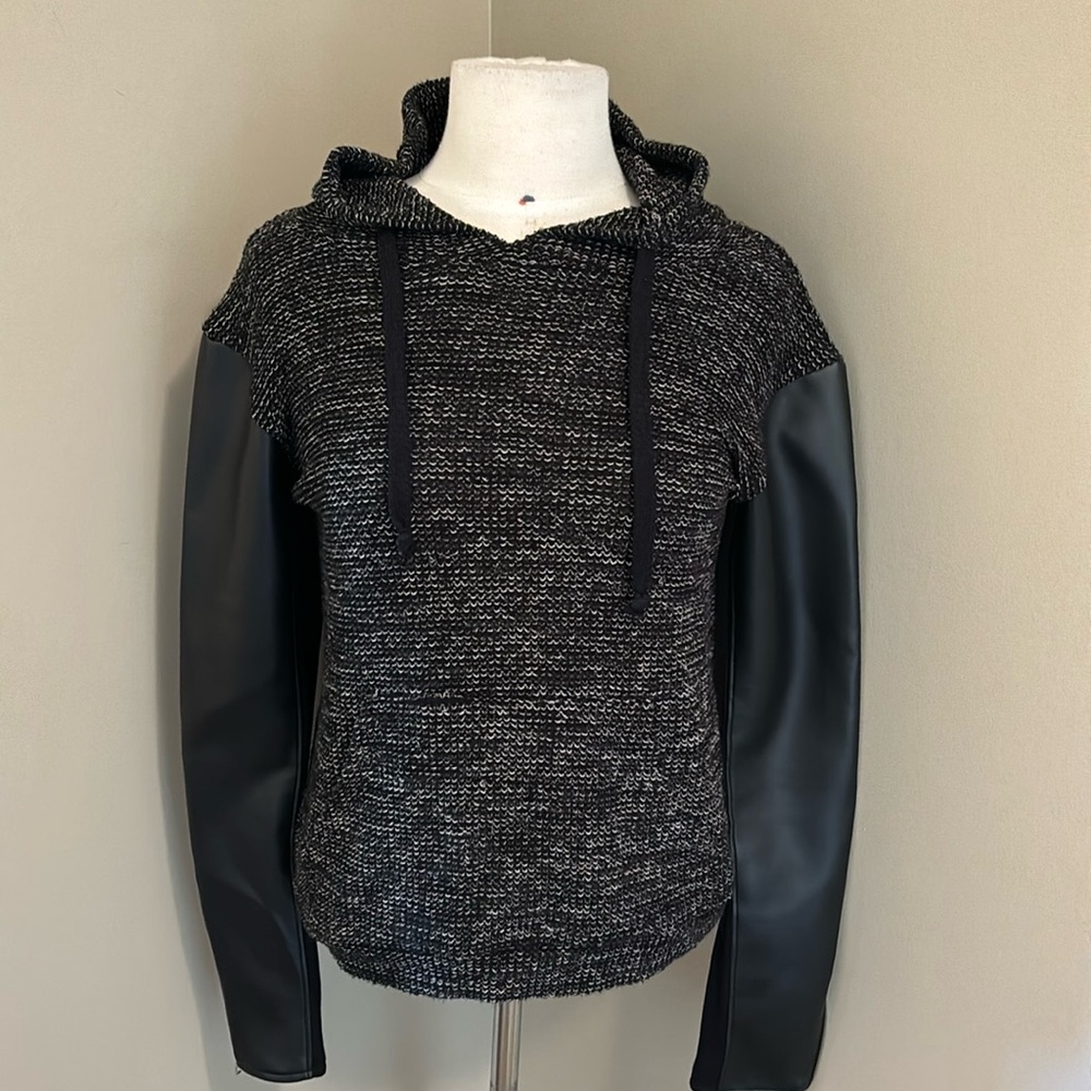 A Fine Line Sweater with Faux Leather Sleeves XSmall